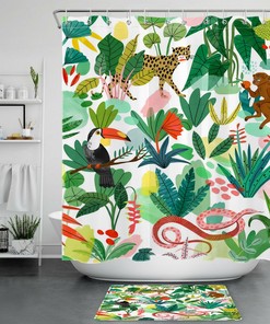 Tiger Monkey Wild Animal Cartoon Shower Curtain for Bathroom