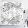 Traditional Koi Fish Pattern Shower Curtain, Image Print Cloth Bathroom Decor in Grey and White