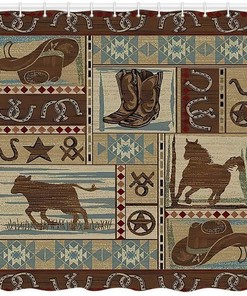 Tribal Vintage Cowboy Horse Shower Curtain, Western Bathroom Decor