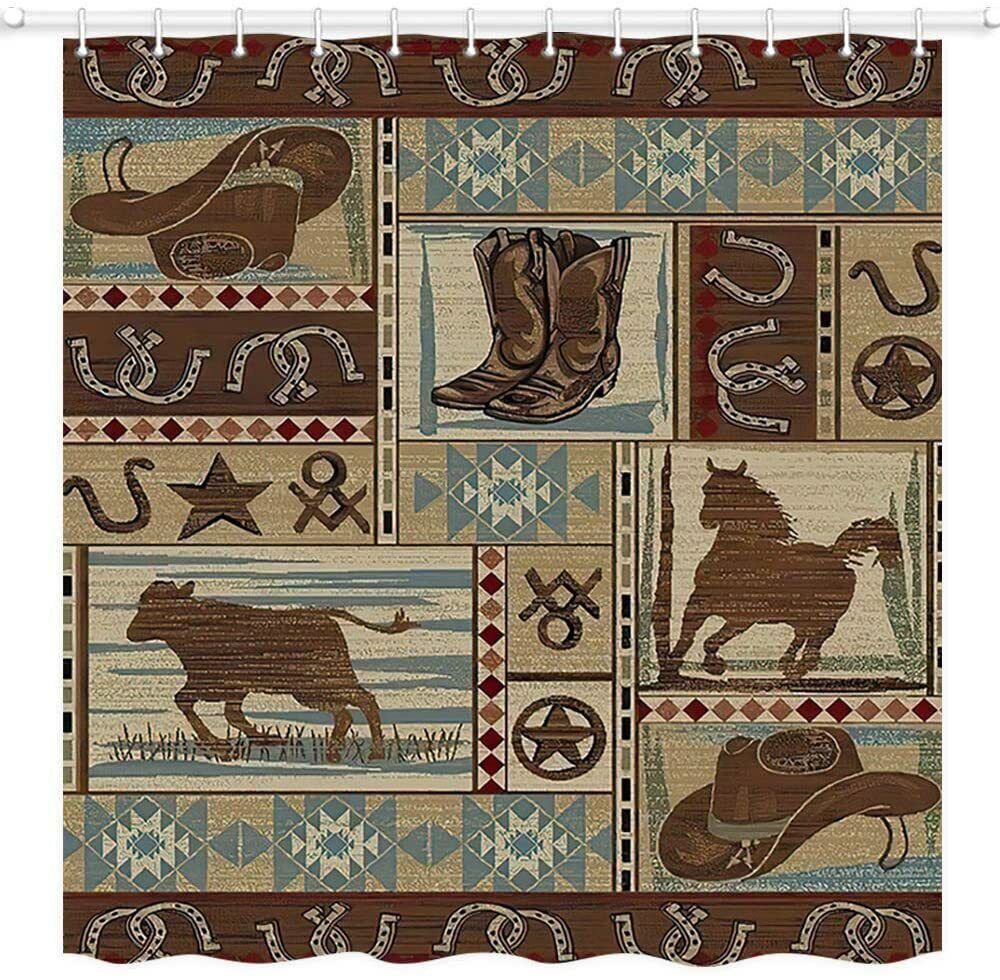 Tribal Vintage Cowboy Horse Shower Curtain, Western Bathroom Decor