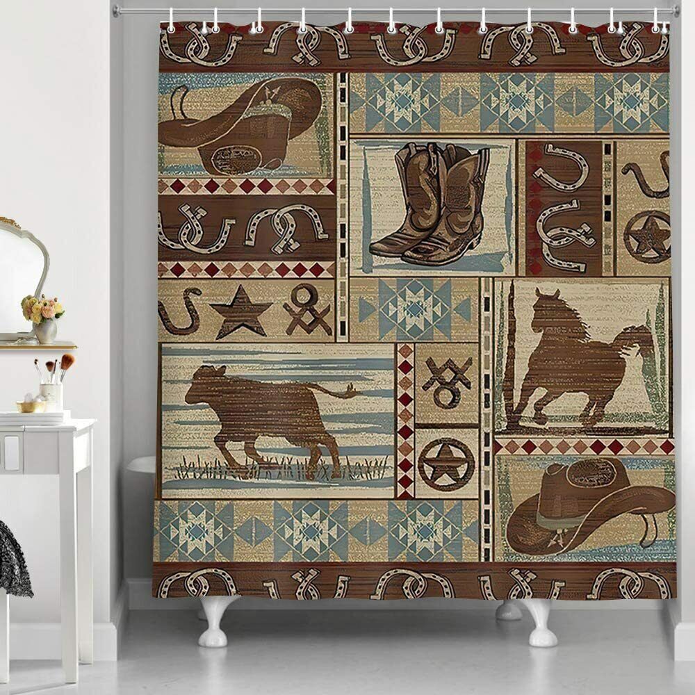 Tribal Vintage Cowboy Horse Shower Curtain, Western Bathroom Decor - Image 2