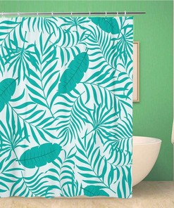 Tropical Leaves Hawaiian Floral Abstract Shower Curtain, Waterproof Fabric, Home and Bathroom Decor