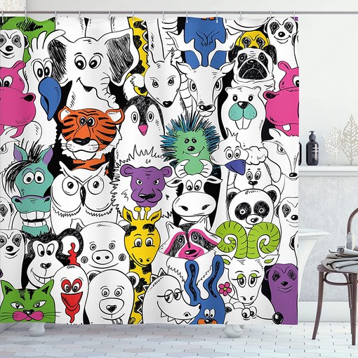 Tropical Zoo Animals Psychedelic Shower Curtain Bathroom Decor