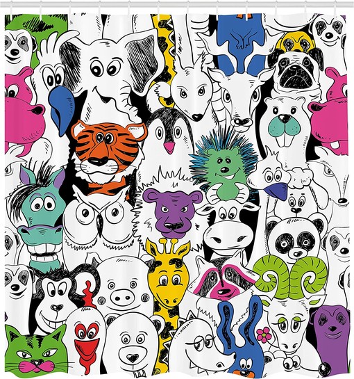 Tropical Zoo Animals Psychedelic Shower Curtain Bathroom Decor - Image 2