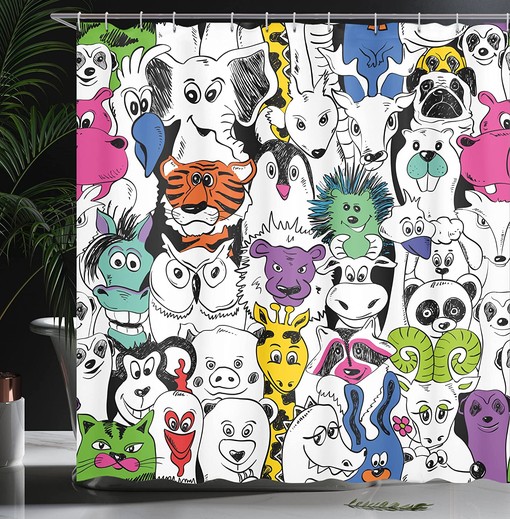 Tropical Zoo Animals Psychedelic Shower Curtain Bathroom Decor - Image 3