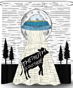 UFO Cow Print Fabric Shower Curtain Home Decor