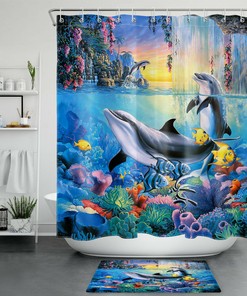 Underwater Dolphin and Fish Fairy Tale Shower Curtain for Your Bathroom