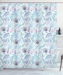 Underwater Sea Shell Bubbles Nautical Shower Curtain Indigo Purple Bathroom Decor