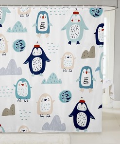 Unique Watercolor Penguin Shower Curtain for Kids Bathroom