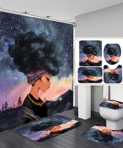 Vibrant African American Women Shower Curtain Set with Toilets and Lid Cover for a Bold Bathroom Decor