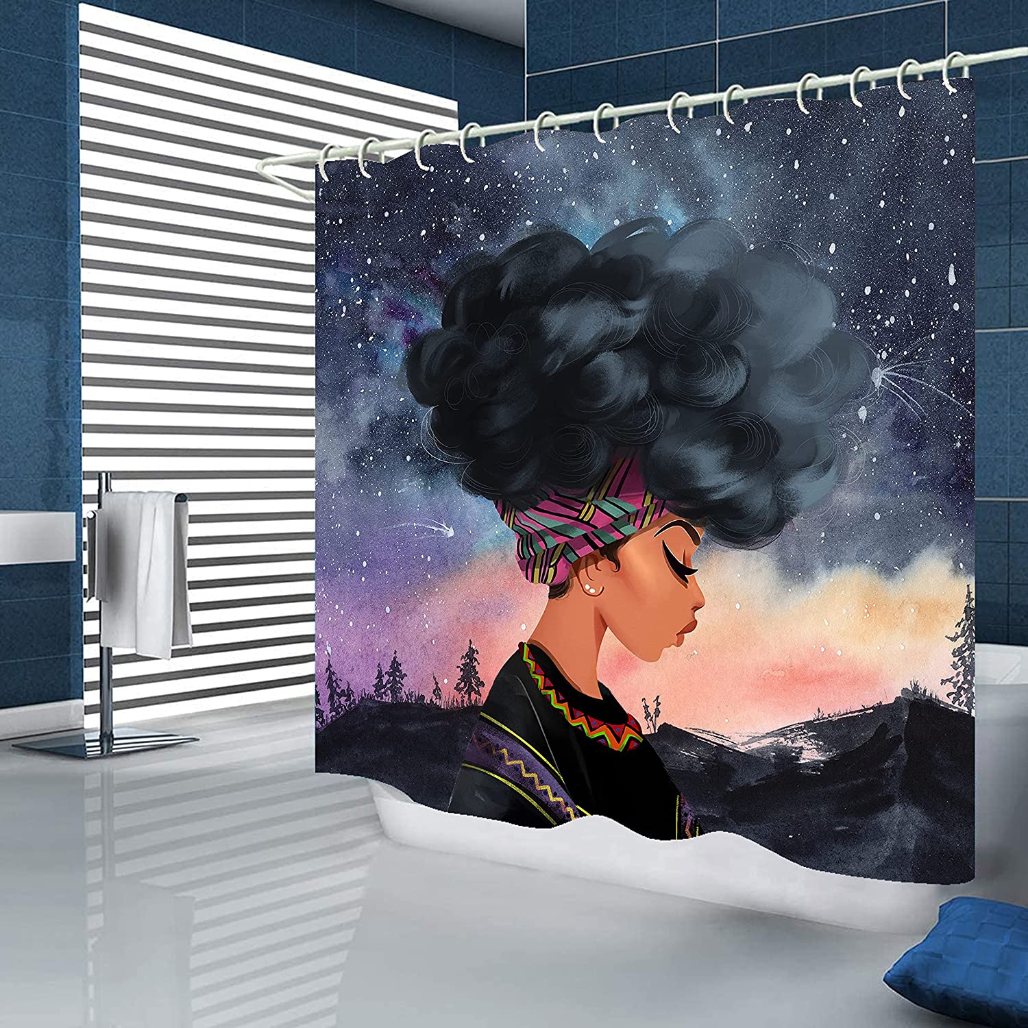 Vibrant African American Women Shower Curtain Set with Toilets and Lid Cover for a Bold Bathroom Decor - Image 2