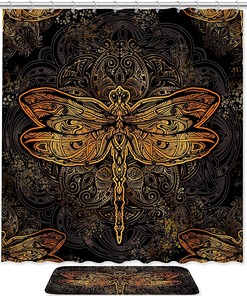Vintage Dragonfly Shower Curtain with Microfiber Accents - Brown Bathroom Decor