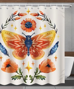 Vintage Flower Honey Shower Curtain with Minimalistic Bohemia Art Style, Perfect for Bathtub Decor - Bathroom Curtain
