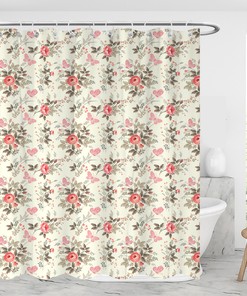Vintage Flower Shower Curtain and Mat Set Waterproof Fabric Bathroom Decor