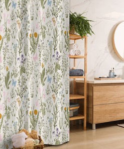Vintage Garden Stall Shower Curtain with Herbs and Flowers for Bathroom Decor