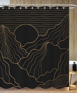 Vintage Medieval Abstract Lines Mountains Shower Curtain, Perfect for Bathtub Decor - Bathroom Curtain