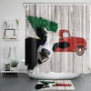 Vintage Red Truck Christmas Tree Cow Shower Curtain, Farmhouse Bathroom Decor
