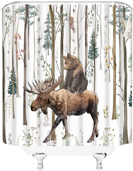 Vintage Wildlife Shower Curtain with Rustic Bear and Deer Craigshirt