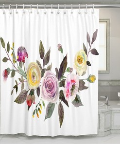 Watercolor Bouquet Flowers Extra Long Shower Curtain, Perfect for Home and Hotel Bathroom Decoration