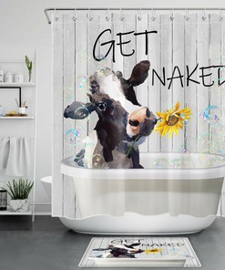 Watercolor Cow Sunflower Shower Curtain for Rustic Bathroom Decor