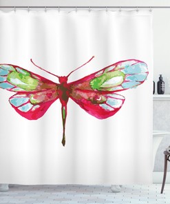 Watercolor Dragonfly Print Abstract Shower Curtain for Artistic Bathroom Decor