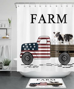 Watercolor Floral Cow Shower Curtain for Blooming Farmhouse Bathroom Decor