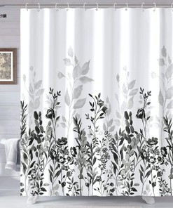 Watercolor Floral Shower Curtain - Chic and Elegant Black and Grey Bathroom Decor with Flower Print