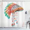 Watercolor Native Chief Shower Curtain, Tribal Headdress with Feather Beads Arrow Print- Bathroom Curtain