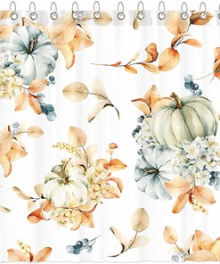 Watercolor Pumpkin Fall Shower Curtain for Thanksgiving Harvest Bathroom Decor - Funnytree