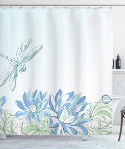 Waterlilies Dragonfly Shower Curtain for Nature-inspired Bathroom