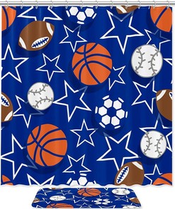 Waterproof Ball Pattern Football Basketball Baseball Bathroom Curtain for Home Decor