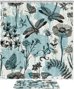 Waterproof Dragonflies and Butterflies Shower Curtain - Cute Bathroom Decor