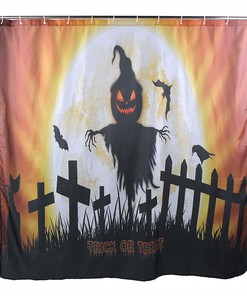 Waterproof Halloween Bathroom Pumpkin Shower Curtain, Spooky Decor