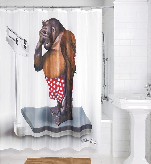 Weight Watcher Monkey Shower Curtain - Colorful Print - Image 2