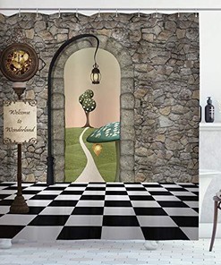Welcome to Wonderland Black and White Shower Curtain