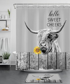 West Country Gray Cow Sunflower Shower Curtain for Bathroom Decor