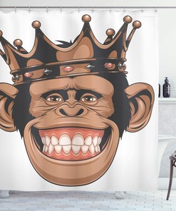 Whimsical King Chimpanzee Shower Curtain with Crown on Head for Bathroom Decor - 105