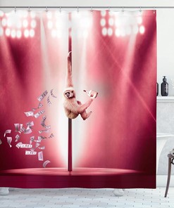 Whimsical Monkey Shower Curtain with Pastel Colored Composition for Bathroom Decor