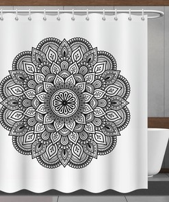 White Mandala Shower Curtain with Vintage Minimalistic Style, Perfect for Bathtub Decor - Bathroom Curtain
