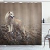 White Wolf on the Rocks Shower Curtain for Bathroom Decor - Animal Print