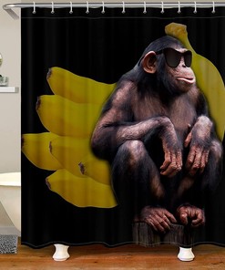 Wild Animal Shower Curtain - Banana-Loving Orangutan and Slick Black Sunglasses for Bathroom and Home Decor