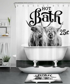 Wild Highland Cow Shower Curtain with Grey Print | Home Decor Bathroom Curtain