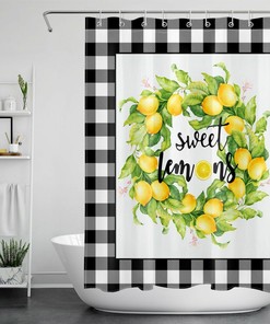Yellow Lemon Green Leaves Shower Curtain, Add a Touch of Nature to Your Bathroom Decor