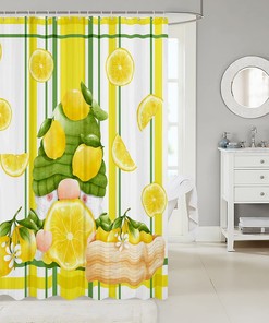 Yellow Lemon and Green Pineapple Shower Curtain for Tropical and Fresh Bathroom Decor