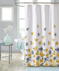 Yellow Watercolor Flower Shower Curtain Bathroom Decor