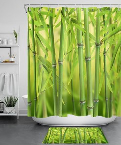 Zen Bamboo Forest Bokeh Scene Waterproof Shower Curtain - Asian Bathroom Decor