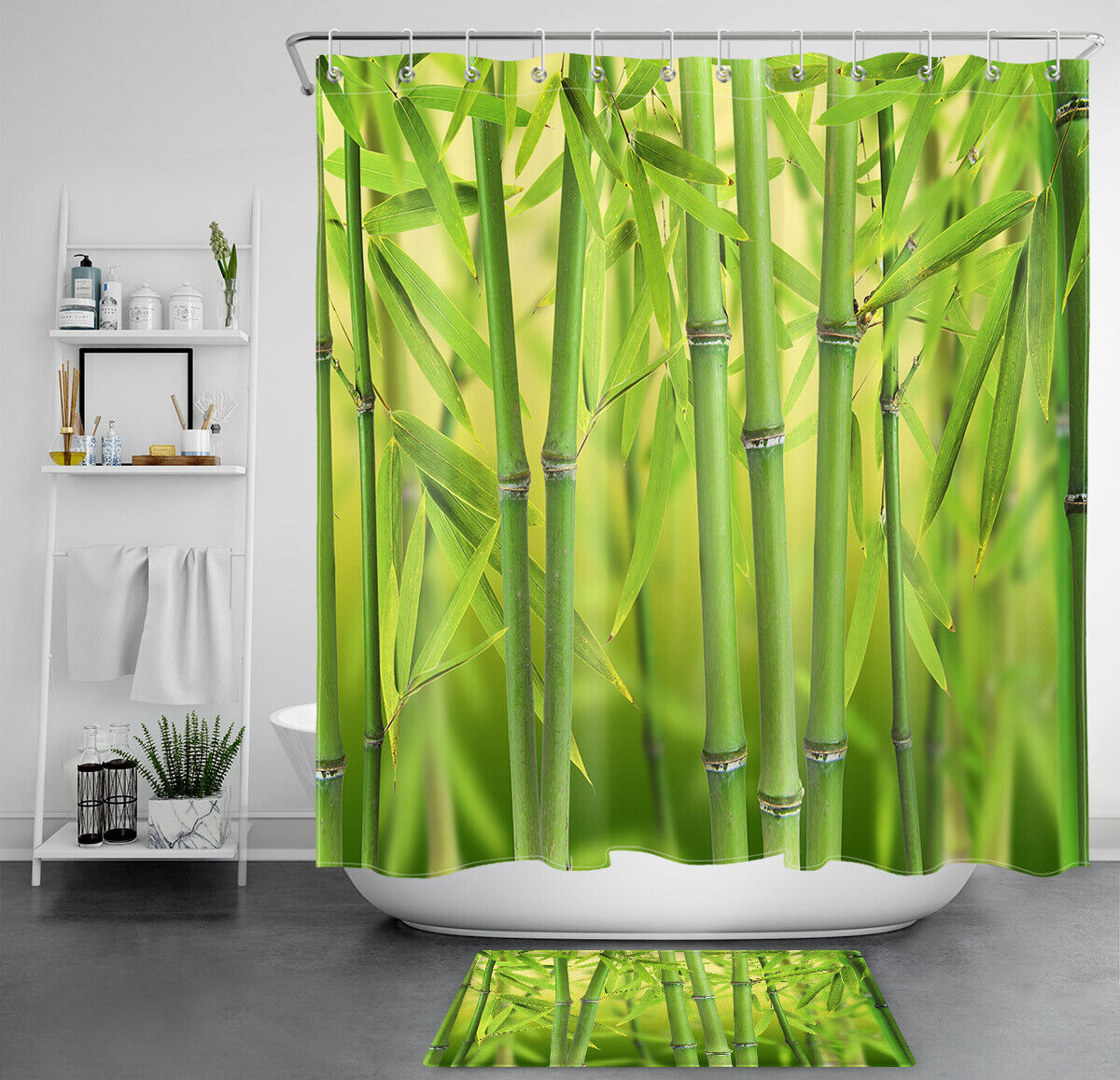 Zen Bamboo Forest Bokeh Scene Waterproof Shower Curtain - Asian Bathroom Decor