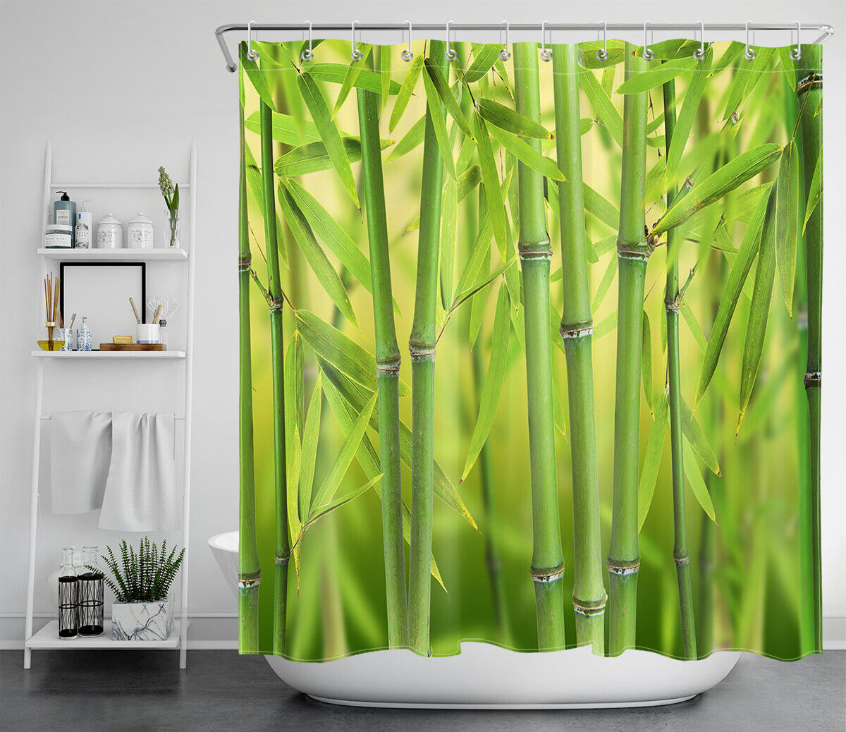 Zen Bamboo Forest Bokeh Scene Waterproof Shower Curtain - Asian Bathroom Decor - Image 2
