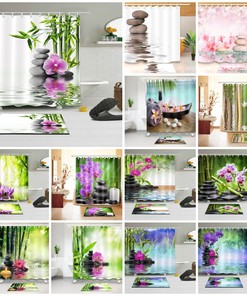 Zen Garden Flowers Shower Curtain Leisure Spa Waterproof Bathroom Hooks