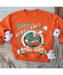 1991 NCAA Champs University of Miami Hurricanes T-Shirt and Vintage NCAA Sweatshirt for Fans